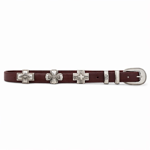 Fossil Belt Brown Leather Concho Western Silvertone Crosses 80s 90s Size Small